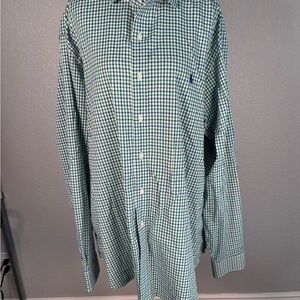 Ralph Lauren Men's Blue and Green Checkered Shirt